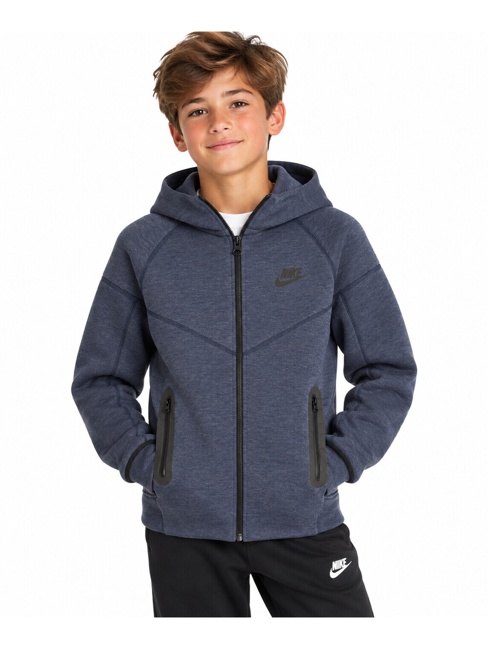 Nike Tech Fleece Youth Medium Full Zip Hoodie Blue Gray Boys Jacket